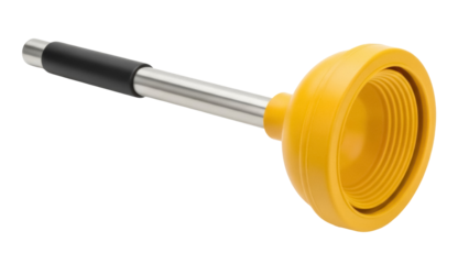 Yellow cup plunger isolated PNG on transparent background, household tool for unclogging drains and toilets, plumbing equipment