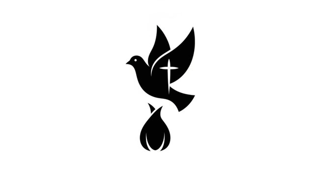 Dove with cross and flame icon symbol of peace faith and holy spirit vector illustration for religious concepts