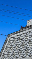 Traditional Architecture Building with Geometric Wooden Facade