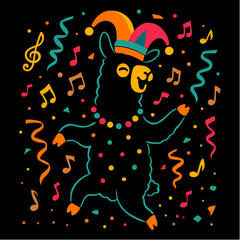 Karneval Alpaka mit Narrenkappe und Musik &ndash; Party Vektor Illustration