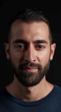 Crying faces of men and women transform in quick portraits showcasing raw emotions and human expressions in close-up shots