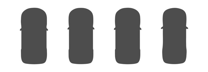 Top View Silhouette Cars CAD Drawings - Solid Black Sedan SUV and Hatchback Symbols for Architectural Site Plan and Parking Layouts