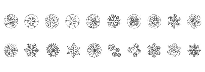 Professional Top View Trees CAD Symbols - Detailed Line Art Vegetation and Landscape Blocks for Architectural Site Planning