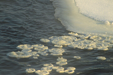 Pancake Ice and Frozen Slush Floating on Cold River Water  © Andrey