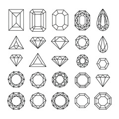 Collection of various diamond shapes and cuts illustrations © firoj
