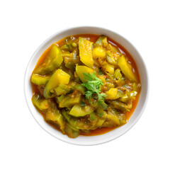 A hearty bowl of chicken and vegetable stew isolated on transparent background