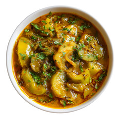 A hearty bowl of chicken and vegetable stew isolated on transparent background