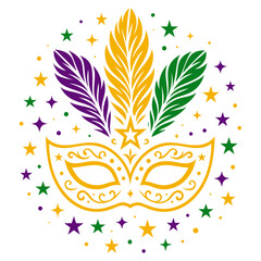 Karnevalsmaske mit Federn und Sternen &ndash; Bunte Vektor Maske f&uuml;r Karneval, Fasching und Mardi Gras