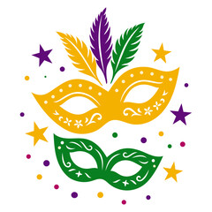 Karneval Masken mit Federn, Sternen und Konfetti - Vektor f&uuml;r Fasching und Rosenmontag