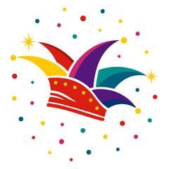 Bunte Narrenkappe mit Sternen und Konfetti &ndash; Karneval Vektor Illustration