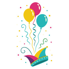 Narrenkappe mit Party-Ballons und Konfetti &ndash; Karneval Vektor Illustration