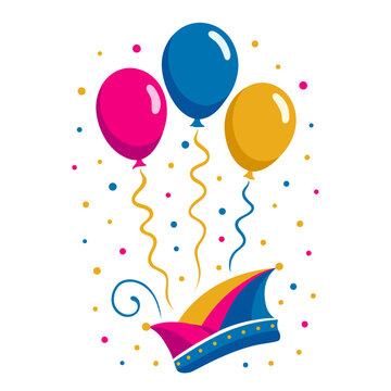 Karneval Narrenkappe mit bunten Party Ballons und Konfetti - Vektor f&uuml;r Fasching und Rosenmontag