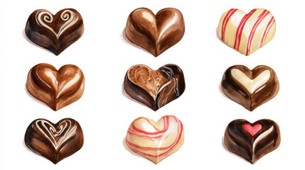 Obraz premium Heart chocolate Valentine's Day set with realistic water drawn by hand
