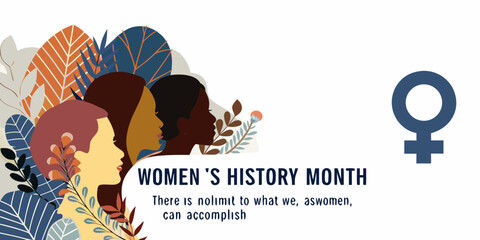 women s history month celebration with diverse women and floral elements