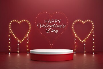 Valentine&rsquo;s Day Celebration Stage with Heart Lights