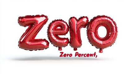 Vibrant red balloons spelling out zero percent on white background
