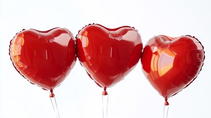 Three shiny red heart balloons on strings for Valentine's Day