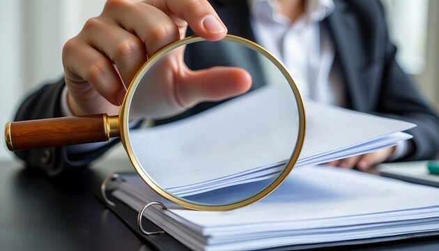 Check the document with a magnifying glass.