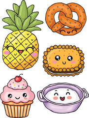 Adorable Kawaii Food Characters Collection Set.cdr