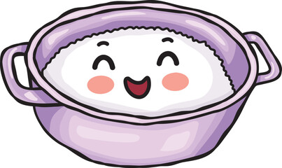 Adorable Happy Kawaii Rice Bowl Illustration
