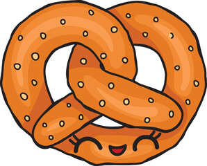 Cute Smiling Pretzel Character with Salt