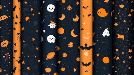 Halloween wrapping paper rolls with spooky designs and vibrant orange