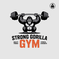 A bold and powerful logo featuring a muscular gorilla lifting weights, perfect for a gym or fitness brand looking to inspire strength and dedication in its members. © Zhiming