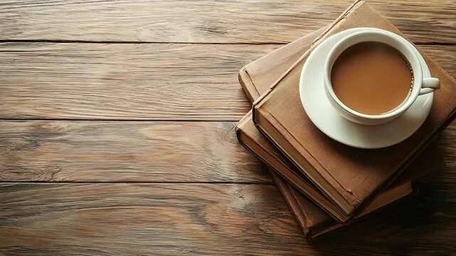 stack of books with cup of coffee frame with white space video