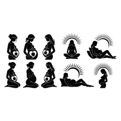 Yoga poses pregnant women in different stages.