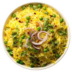 Delicious white rice in bowl with parsley garnish isolated on transparent background