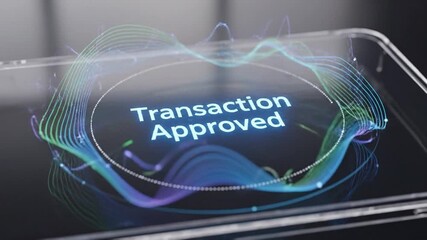 Digital Transaction Approved Screen with Abstract Data Waves - Powered by Adobe