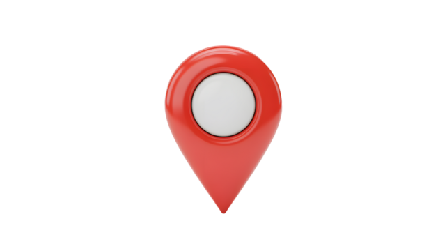 Red location pin icon on black background for navigation - Powered by Adobe