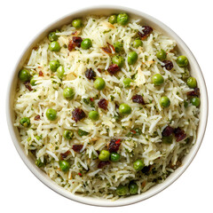 Delicious white rice in bowl with parsley garnish isolated on transparent background