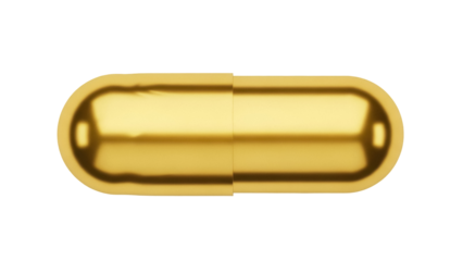 Shiny golden capsule isolated PNG, medicine drug for health and wellness on transparent background Pharmaceutical product for medical use