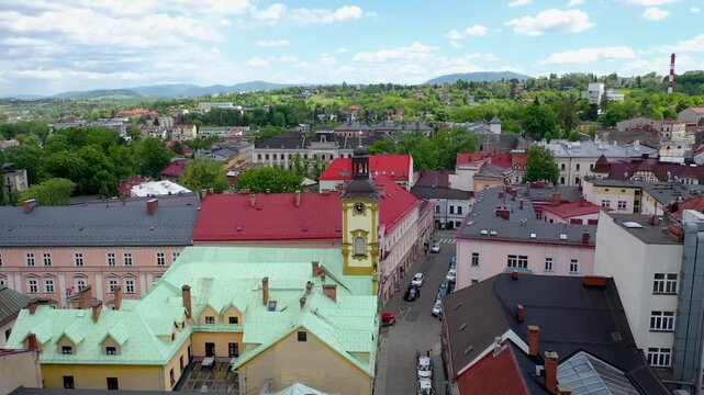 View with Holy Cross church in historic part of Cieszyn, Poland