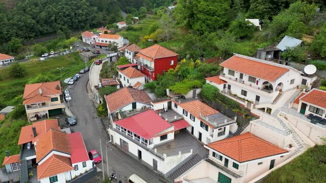 Houses in Camacha mountainous town in municipality of Santa Cruz, Madeira, Portugal