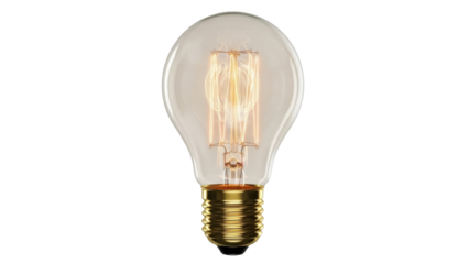 Vintage Edison light bulb isolated PNG on transparent background, antique style filament lamp for retro design and decoration