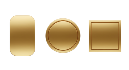 Golden metal labels, isolated on transparent background