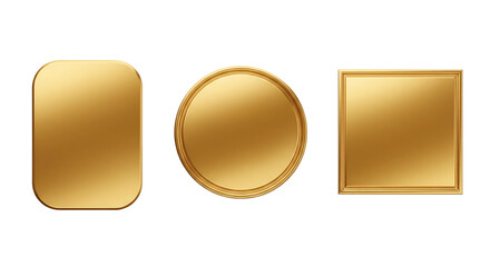 Golden metal badges, isolated on transparent background