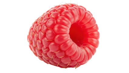 Vibrant red raspberry isolated PNG, close-up of fresh and juicy fruit on transparent background for healthy eating and summer themes