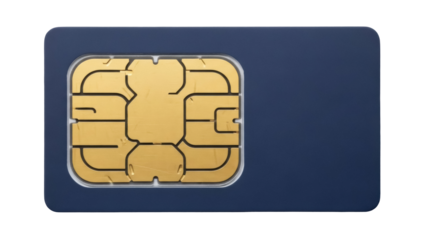 Blue SIM card isolated PNG on transparent background, mobile communication technology for cellular network and device connectivity