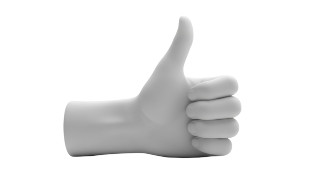 Realistic hand giving thumbs up PNG isolated on transparent background, positive feedback gesture for approval and success - Powered by Adobe