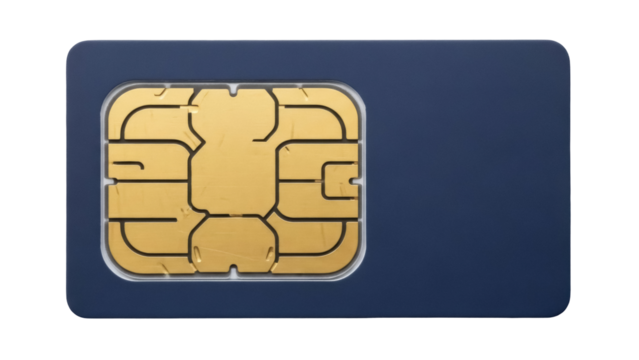 Blue SIM card isolated PNG on transparent background, mobile communication technology for cellular network and device connectivity - Powered by Adobe