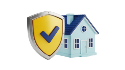 Protected house isolated PNG on transparent background, home security concept for real estate and insurance marketing materials
