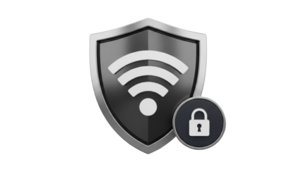 Secure WiFi shield PNG isolated on transparent background, wireless network protection and internet security concept for graphic design