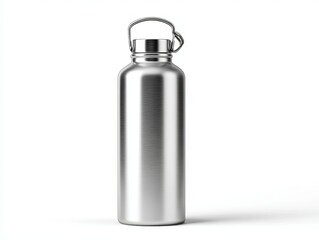 Brushed stainless steel water bottle with metal handle