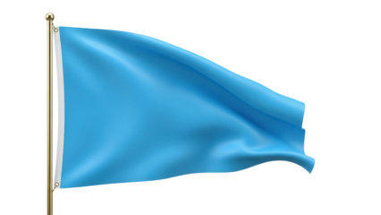 Light blue flag waving isolated PNG on transparent background, single color banner for design elements and graphic resources