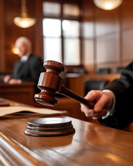 A judge's gavel symbolizes authority in legal proceedings, representing the power to make decisions and deliver verdicts within the courtroom and legal system.