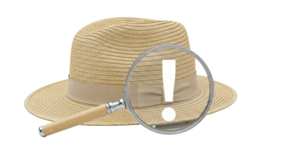 Straw fedora hat with magnifying glass isolated PNG, summer fashion accessory on transparent background