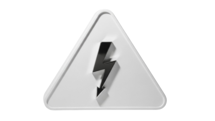 High voltage sign isolated PNG on transparent background, electrical hazard warning symbol for safety and caution, danger of electrocution, triangular shape